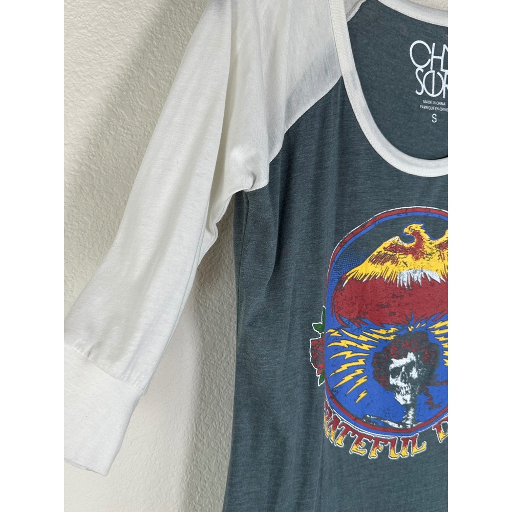 Chaser Grateful Dead Raglan Tee Small Deadhead Graphic 3/4 Sleeve Heather Green - Picture 3 of 9